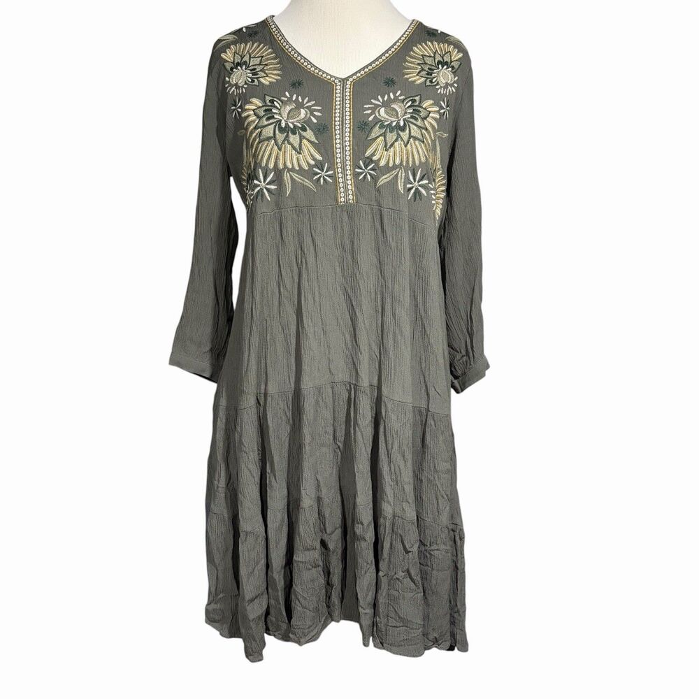 Nurture by Westbound Embroidered Short Dress Women’s S green Boho Tiered Pockets